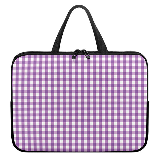 Purple And White Check Pattern Print Laptop Sleeve With Handle