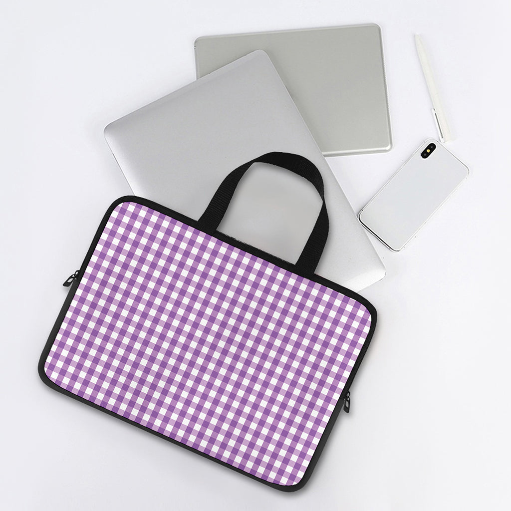 Purple And White Check Pattern Print Laptop Sleeve With Handle