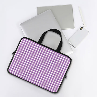 Purple And White Check Pattern Print Laptop Sleeve With Handle