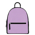 Purple And White Check Pattern Print Leather Backpack