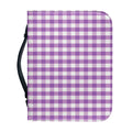 Purple And White Check Pattern Print Leather Bible Cover