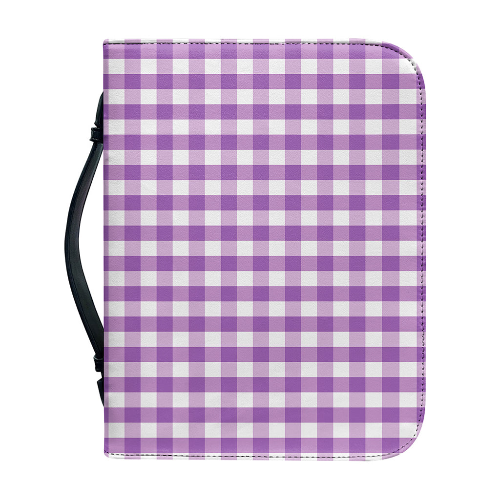 Purple And White Check Pattern Print Leather Bible Cover