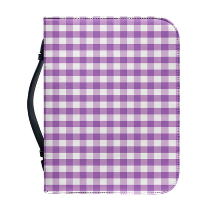 Purple And White Check Pattern Print Leather Bible Cover