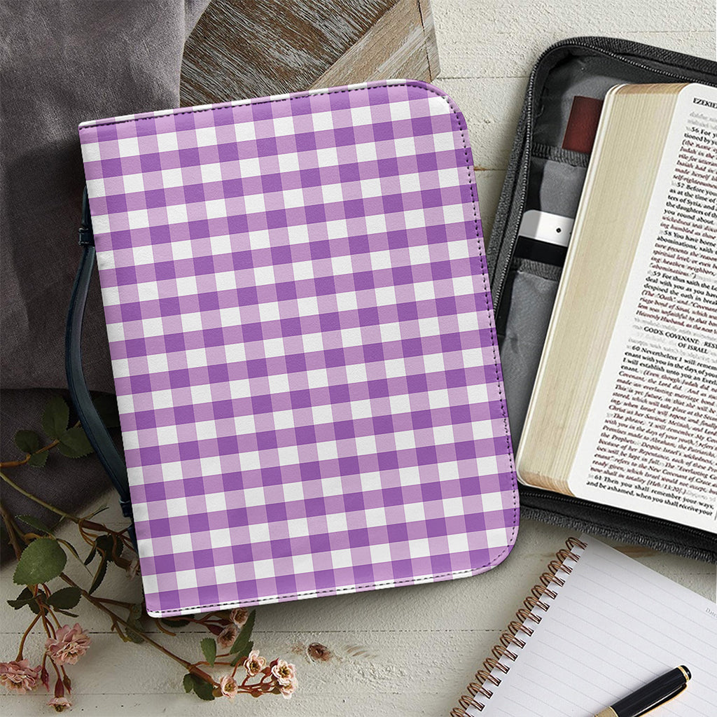 Purple And White Check Pattern Print Leather Bible Cover