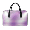 Purple And White Check Pattern Print Leather Duffel Bag