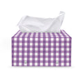 Purple And White Check Pattern Print Leather Tissue Box Cover