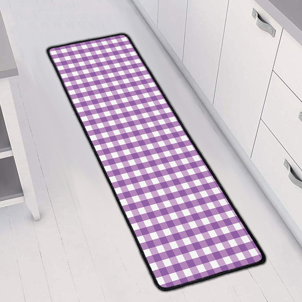 Purple And White Check Pattern Print Long Kitchen Mat