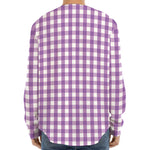 Purple And White Check Pattern Print Long Sleeve Baseball Jersey