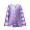 Purple And White Check Pattern Print Long Sleeve Short Coat