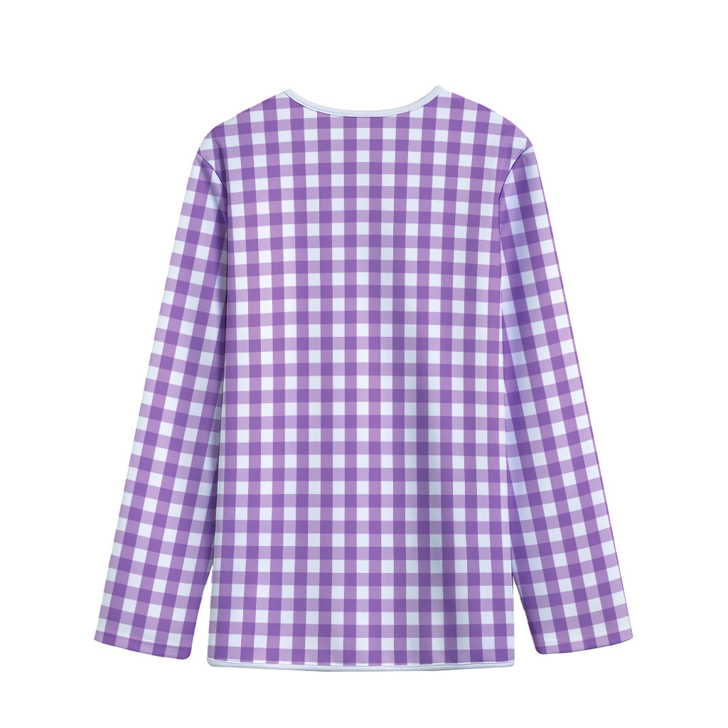 Purple And White Check Pattern Print Long Sleeve Short Coat
