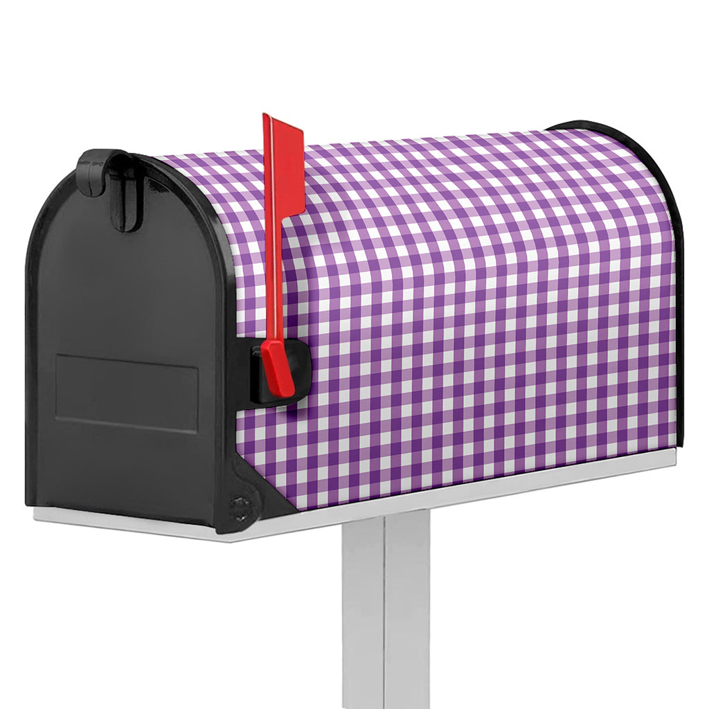 Purple And White Check Pattern Print Mailbox Cover