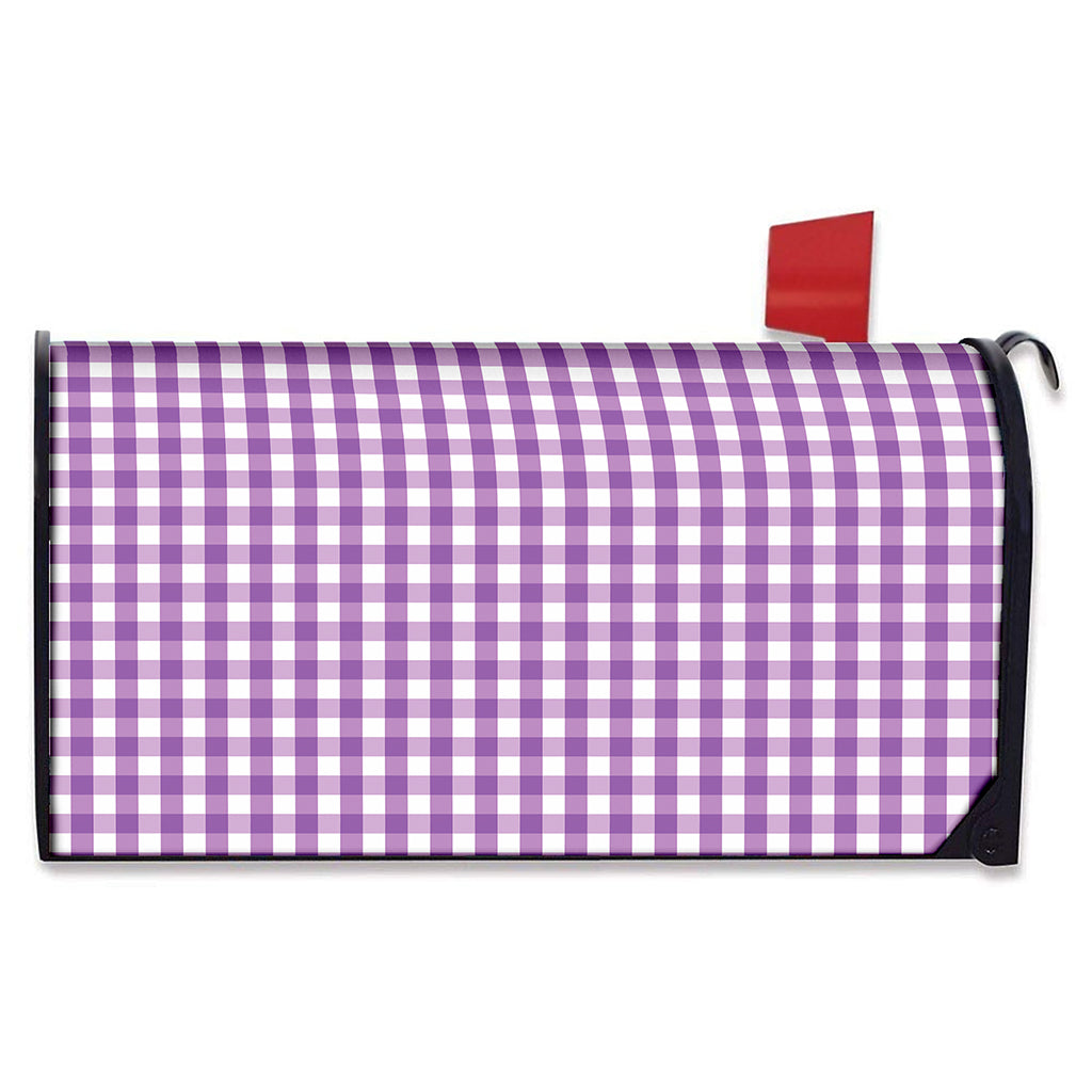 Purple And White Check Pattern Print Mailbox Cover