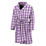 Purple And White Check Pattern Print Men's Bathrobe