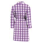 Purple And White Check Pattern Print Men's Bathrobe