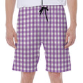 Purple And White Check Pattern Print Men's Beach Shorts