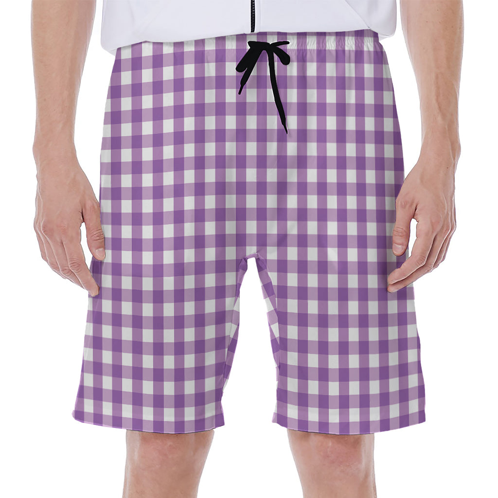 Purple And White Check Pattern Print Men's Beach Shorts