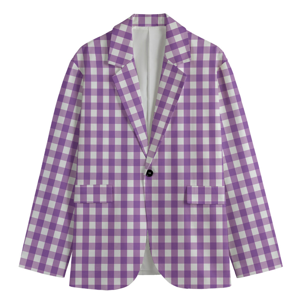 Purple And White Check Pattern Print Men's Blazer