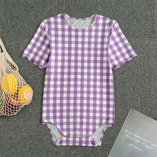 Purple And White Check Pattern Print Men's Bodysuit