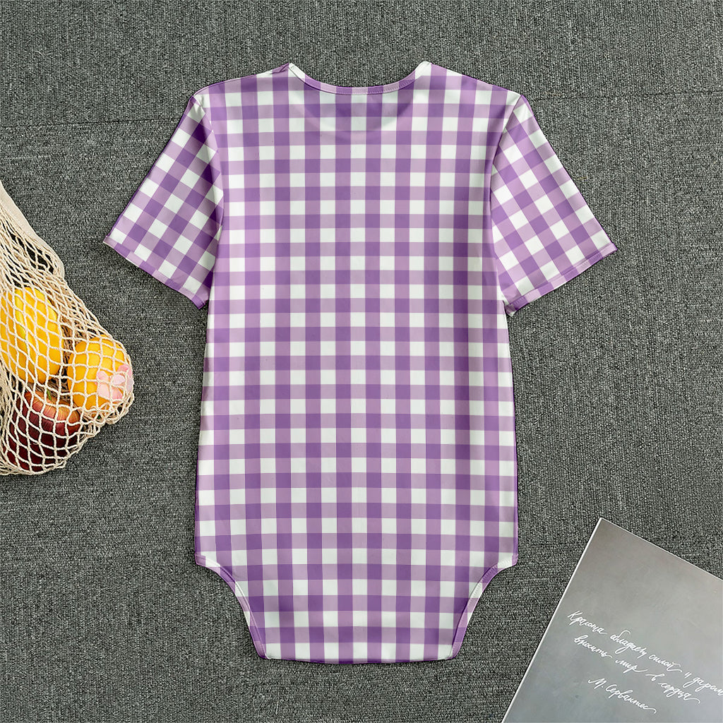 Purple And White Check Pattern Print Men's Bodysuit