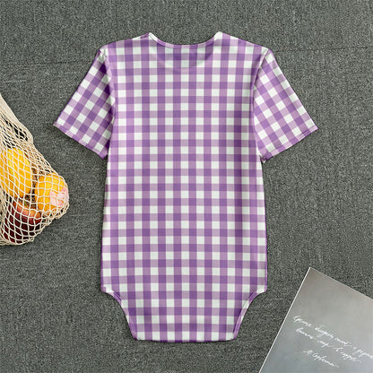 Purple And White Check Pattern Print Men's Bodysuit