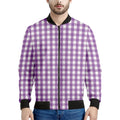 Purple And White Check Pattern Print Men's Bomber Jacket