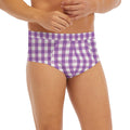 Purple And White Check Pattern Print Men's Briefs