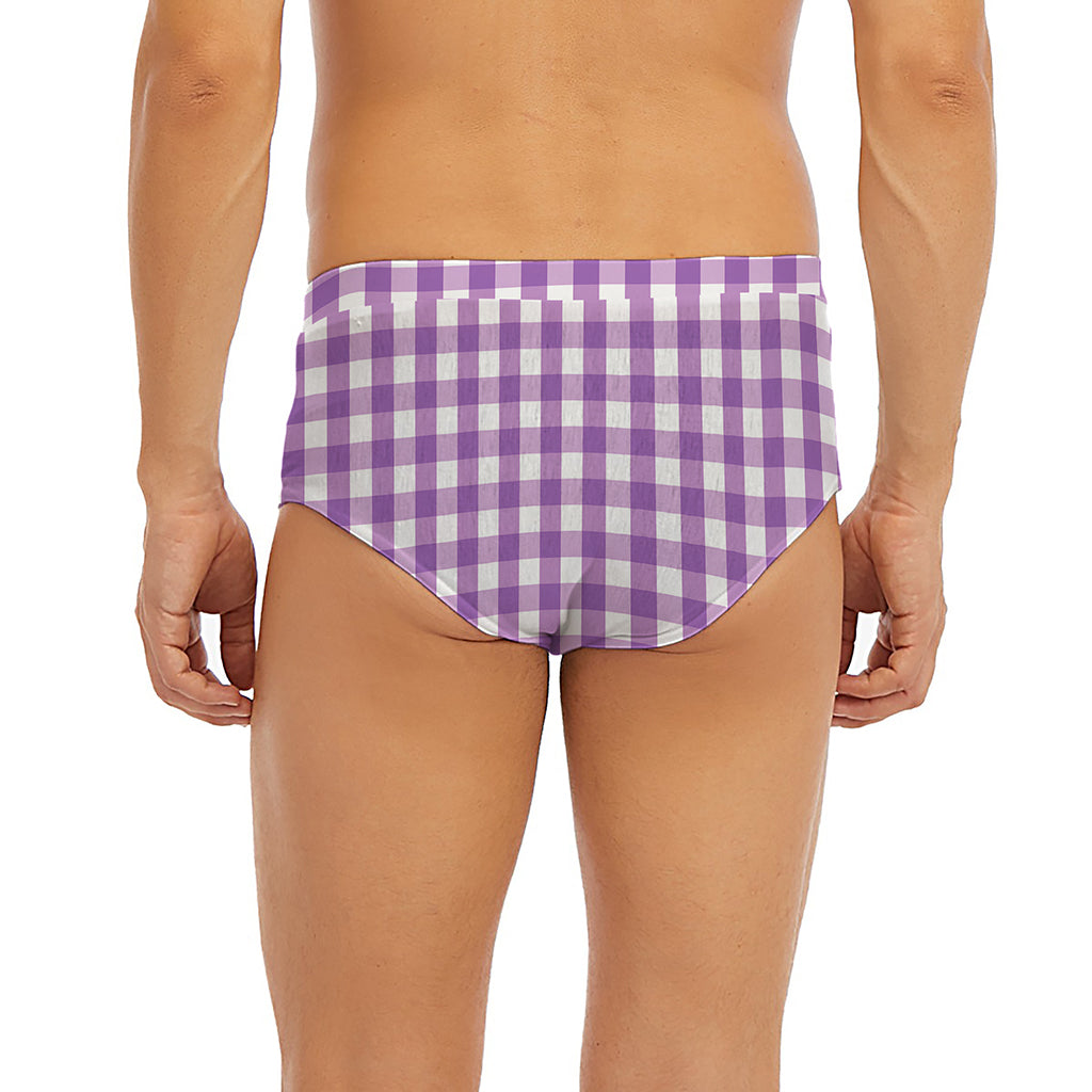 Purple And White Check Pattern Print Men's Briefs
