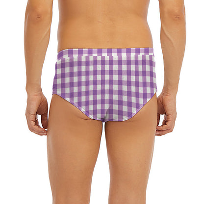Purple And White Check Pattern Print Men's Briefs