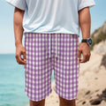 Purple And White Check Pattern Print Men's Cargo Shorts