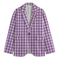 Purple And White Check Pattern Print Men's Cotton Blazer