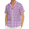 Purple And White Check Pattern Print Men's Deep V-Neck Shirt