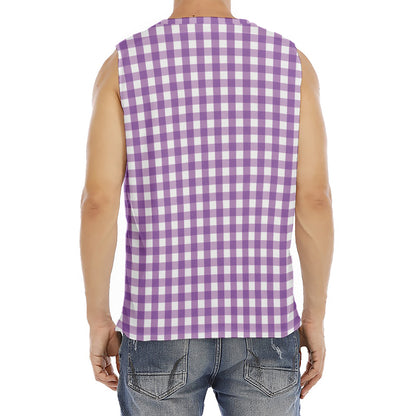 Purple And White Check Pattern Print Men's Fitness Tank Top