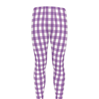 Purple And White Check Pattern Print Men's leggings