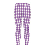 Purple And White Check Pattern Print Men's leggings