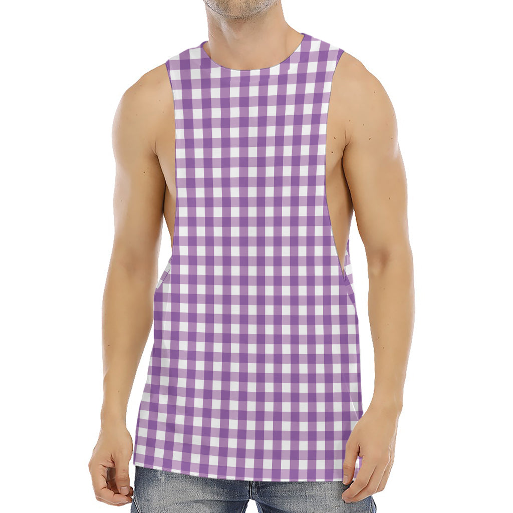 Purple And White Check Pattern Print Men's Muscle Tank Top