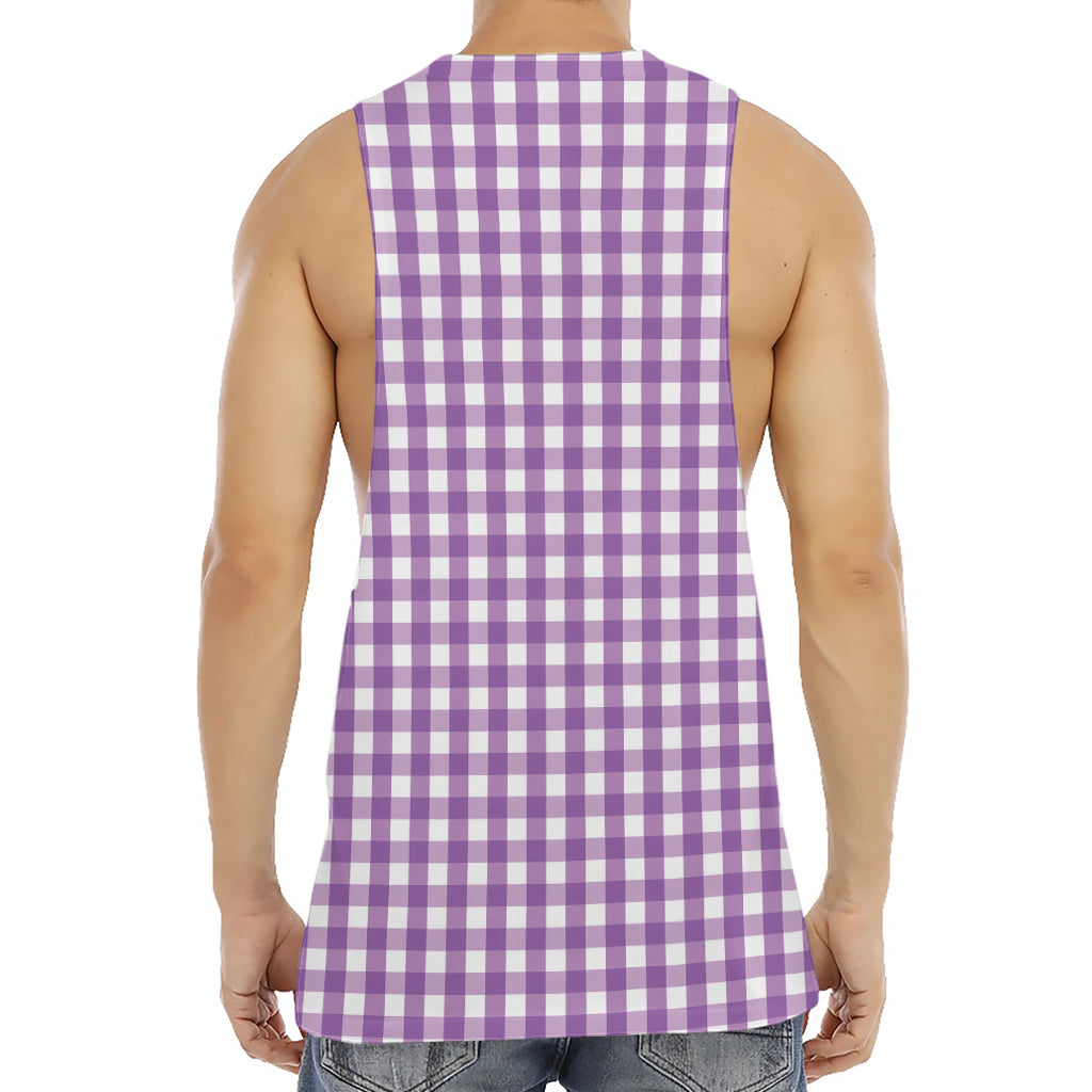 Purple And White Check Pattern Print Men's Muscle Tank Top