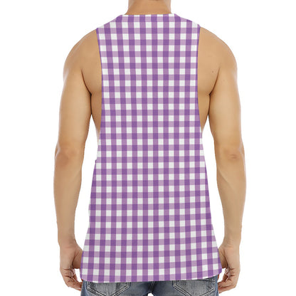 Purple And White Check Pattern Print Men's Muscle Tank Top