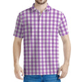 Purple And White Check Pattern Print Men's Polo Shirt