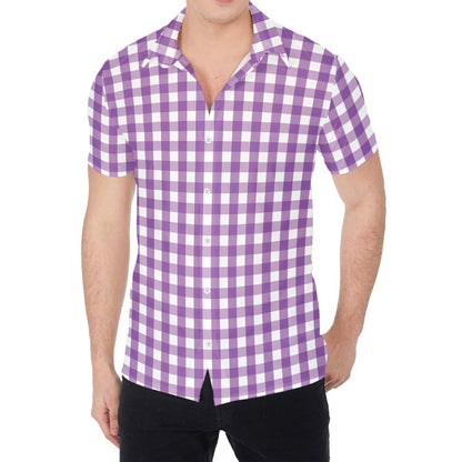 Purple And White Check Pattern Print Men's Shirt