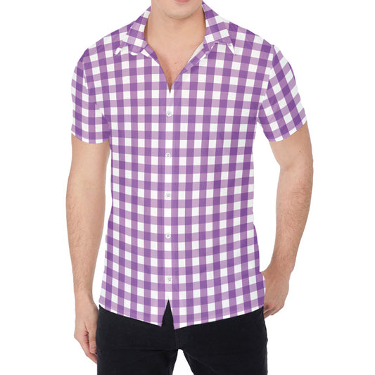 Purple And White Check Pattern Print Men's Shirt