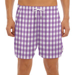 Purple And White Check Pattern Print Men's Split Running Shorts