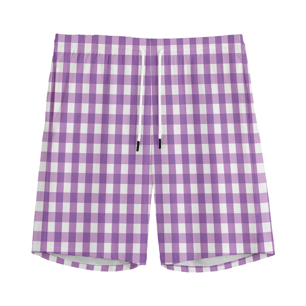 Purple And White Check Pattern Print Men's Sports Shorts