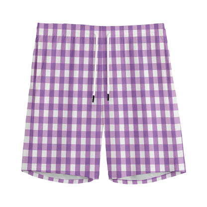 Purple And White Check Pattern Print Men's Sports Shorts