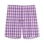 Purple And White Check Pattern Print Men's Sports Shorts