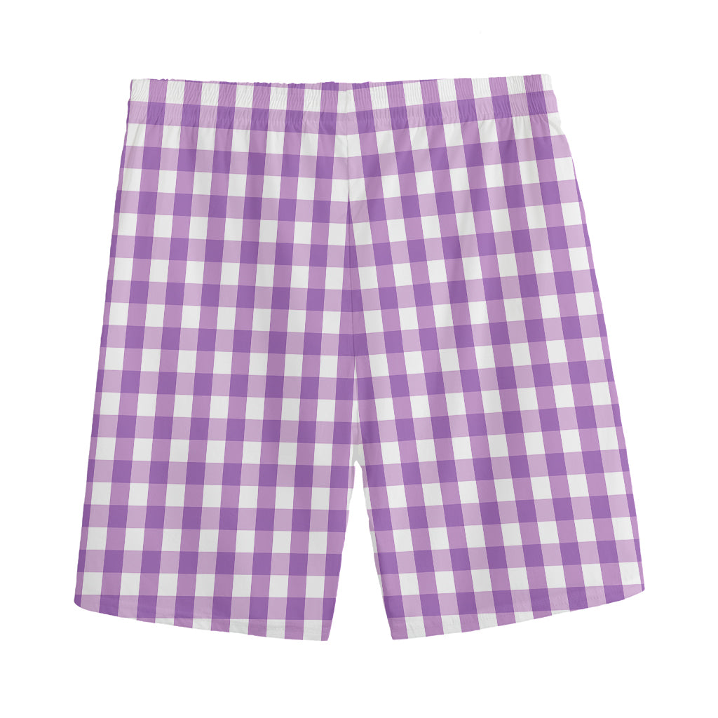 Purple And White Check Pattern Print Men's Sports Shorts