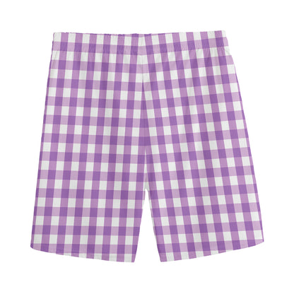 Purple And White Check Pattern Print Men's Sports Shorts