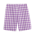 Purple And White Check Pattern Print Men's Sports Shorts