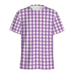 Purple And White Check Pattern Print Men's Sports T-Shirt