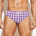 Purple And White Check Pattern Print Men's Swim Briefs