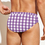 Purple And White Check Pattern Print Men's Swim Briefs